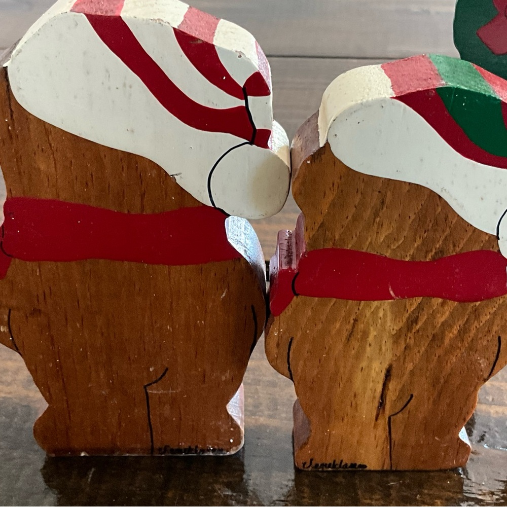 Vintage Lot of 4 Wooden Christmas Teddy Bear Carolers Lamp Post - Picture 6 of 12
